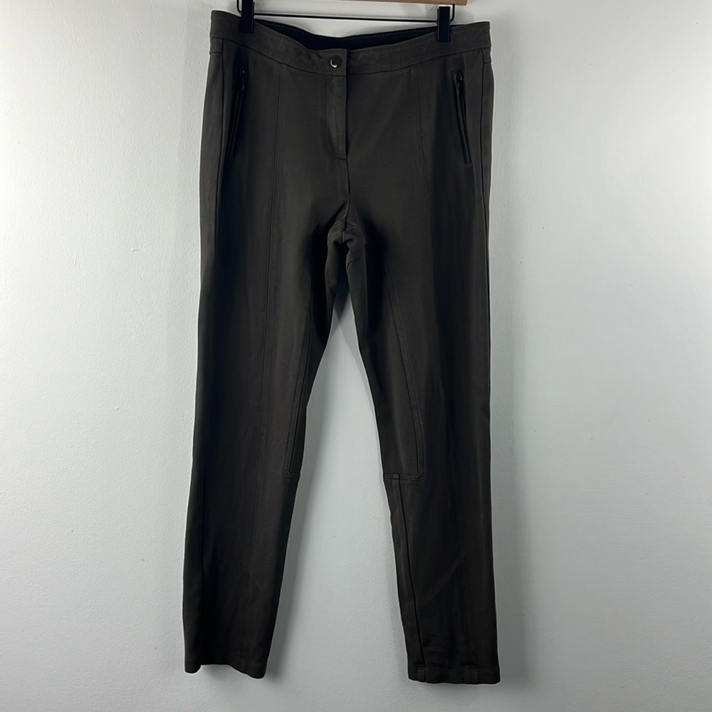 Chicos Straight Leg Brown Stretch Button Zip Pants Womens Size L/12 Classic